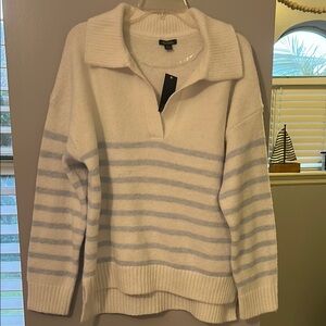 Wild Fable V-Neck White and Blue Sweater